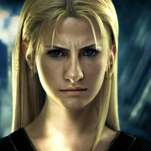 Image similar to saber from fate / zero in a hollywood live - action movie adaptation directed by christopher nolan, played by a famous actress, a movie still, cinematic, 8 k, high resolution