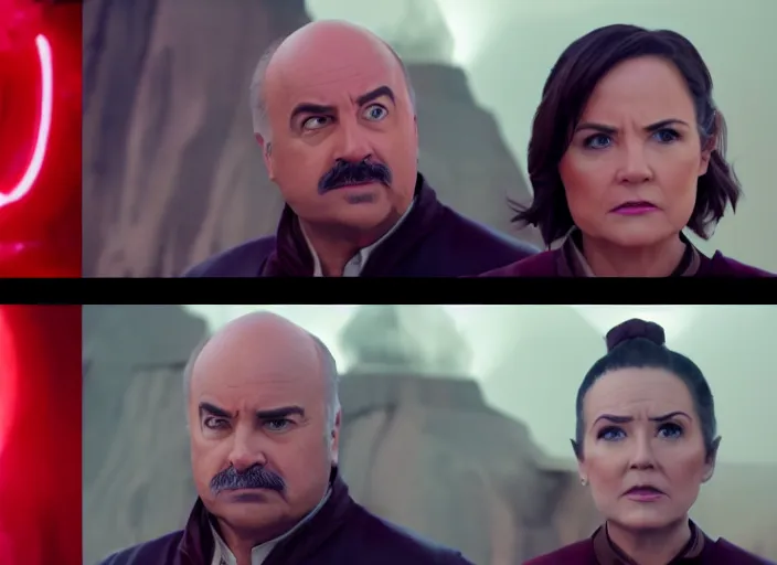 Image similar to portraits screenshots of dr phil in star wars the last jedi directed by rian johnson, shot in imax, anamorphic lenses, kodak color film stock, extremely detailed, portraits, 4 k, hd