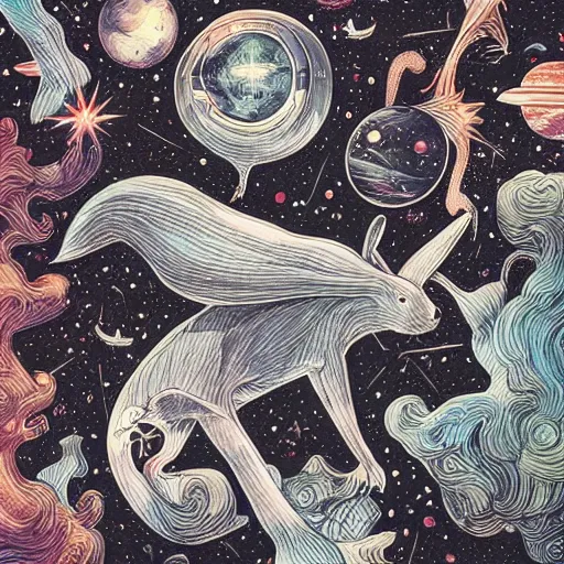 Image similar to A lost sci-fi rabbit, space rabbit, interstellar black hole, by James Jean And WLOPPRO