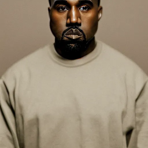 Image similar to the face of kanye west wearing yeezy clothing at 3 7 years old, portrait by julia cameron, chiaroscuro lighting, shallow depth of field, 8 0 mm, f 1. 8