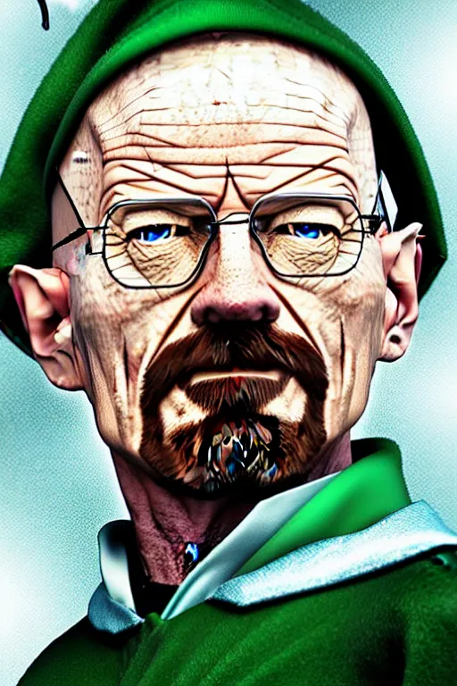 Image similar to walter white as an elf, photorealistic, highly detailed,