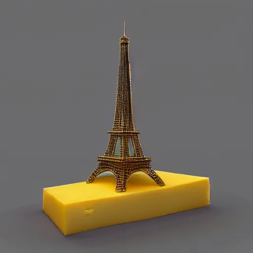 Prompt: eiffel tower made out of cheese, 3 d render