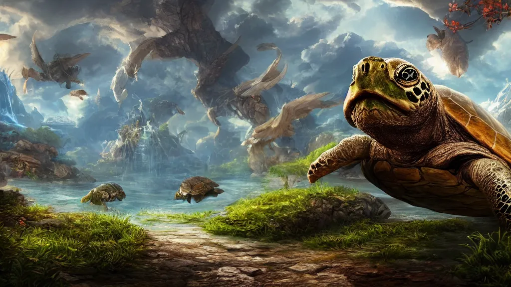 Image similar to the world turtle, fantasy artwork, very very very beautiful scenery, hd, hdr, ue5, ue6, unreal engine 5, cinematic 4k wallpaper, 8k, ultra detailed, high resolution, artstation, award winning