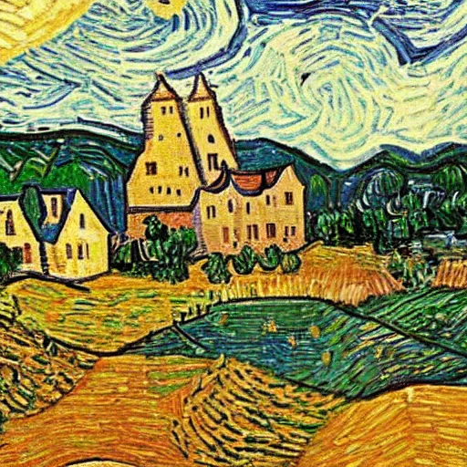 Image similar to Gripsholms castle in the style of van gogh