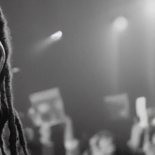 Prompt: cinematic film still of Snoop Dogg starring in a Steven Spielberg film as Bob Marley, candid photo, 1999, Jamaica, shallow depth of field, close up photograph, epic lighting