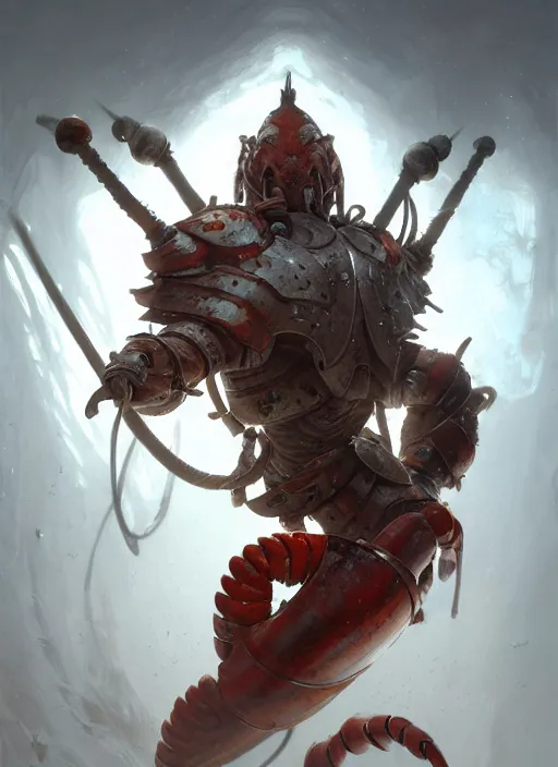 Image similar to subsurface scattering, white, lobster, centurion with face armor, by jesper ejsing, justin gerard, tomasz alen kopera, cgsociety and fenghua zhong, highly detailed, rim light, cinematic lighting, illustration, art, octane render, very coherent, cinematic, hyper realism, high detail, octane render, 8 k