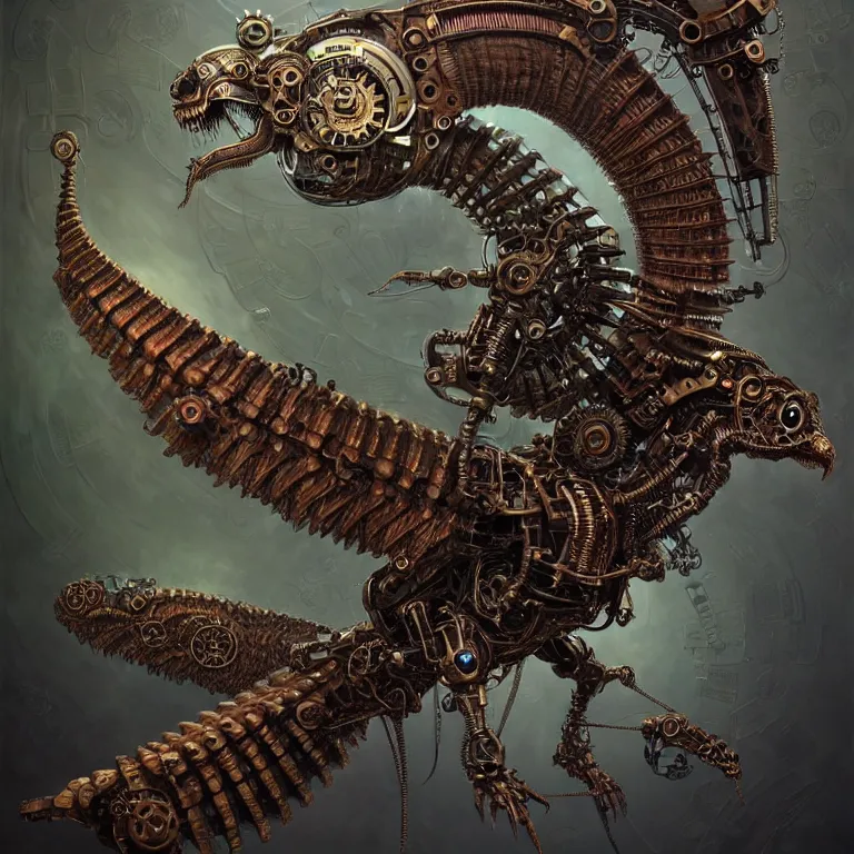 Image similar to steampunk cybernetic biomechanical quetzalcoatl with wings, 3 d model, very coherent symmetrical artwork, unreal engine realistic render, 8 k, micro detail, intricate, elegant, highly detailed, centered, digital painting, artstation, smooth, sharp focus, illustration, artgerm, tomasz alen kopera, wlop