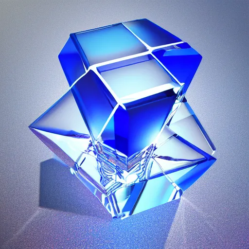Prompt: transparent blue crystal cube inside half transparent seven color perfectly geometric ball, hyper realistic, max qualiry, octane render