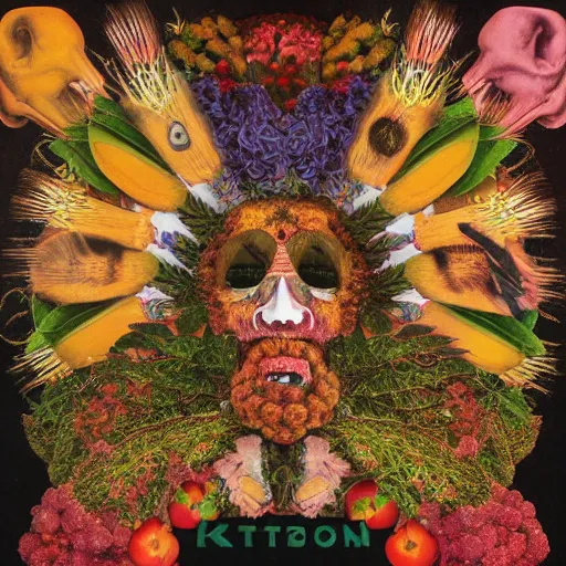 Image similar to katzkab album cover, psychedelic, giuseppe arcimboldo