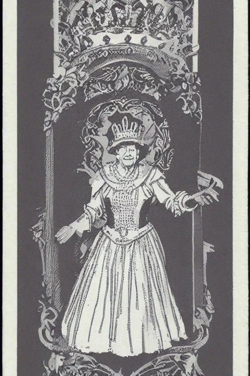 Prompt: queen elizabeth ii as quin of cards from alice in wonderlands