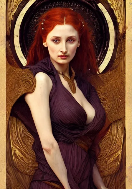 Image similar to sansa angeline jolie gessica chastain old mummy, intricate, elegant, highly detailed, digital painting, artstation, concept art, smooth, sharp focus, illustration, art by artgerm and greg rutkowski and alphonse mucha and william - adolphe bouguereau