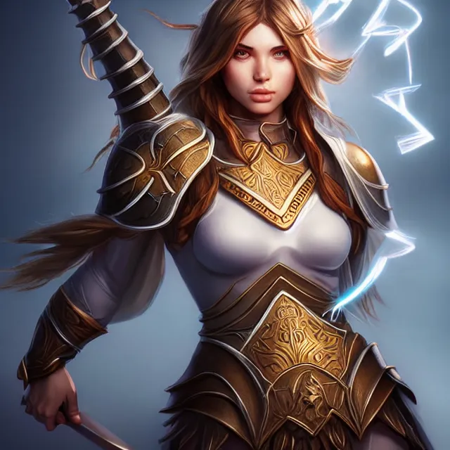 Image similar to beautiful cleric warrior with light powers, highly detailed, 4 k, hdr, smooth, sharp focus, high resolution, award - winning photo, artgerm, photorealistic