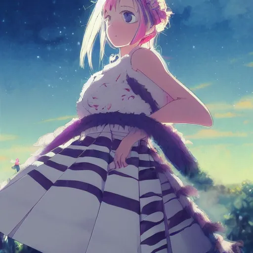 Image similar to a tiger wearing a dress, illustration concept art anime key visual trending pixiv fanbox by wlop and greg rutkowski and makoto shinkai and studio ghibli and kyoto animation symmetrical facial features