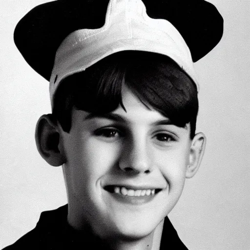 Prompt: a yearbook photo of Jughead Jones in 1966, he is wearing a whoopee cap