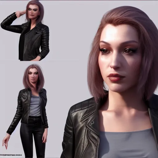 Image similar to a woman in a leather jacket posing for a picture, concept art by senior character artist, cgsociety, shock art, androgynous, daz3d, full body