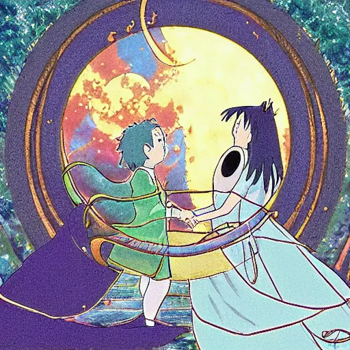 Prompt: the marriage of the moon and the sun, studios ghibli style