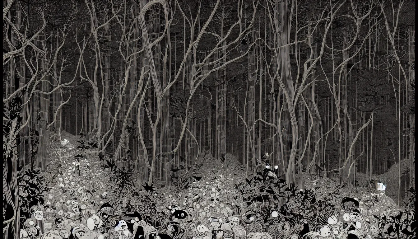 Image similar to forest path by balmy enso, jamie hewlett, nicolas delort, moebius, victo ngai, josan gonzalez, kilian eng