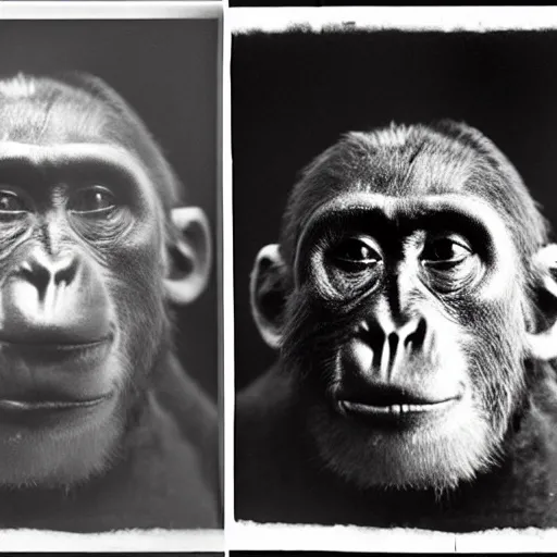 Prompt: deformed animal human hybrids Vladimir Putin is monkey daguerreotype