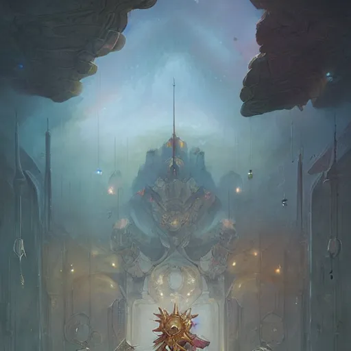 Prompt: Grand library with floating Shields by Peter Mohrbacher