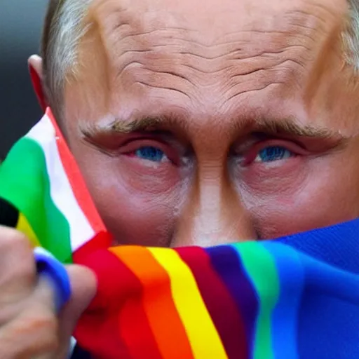 Image similar to Vladimir Putin wearing rainbow suit, Gay pride, rainbow flags