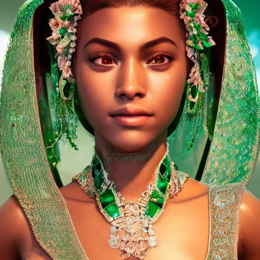 Image similar to portrait of wonderful princess of emeralds with fair skin, ornate, 8 k, gorgeous, intricate, detailed, accent lighting, dramatic lighting, octane render