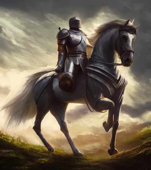 Image similar to knight, illustration, rim light, top light, perfectly shaded, spring time, slight overcast lighting, hyper realistic cinematic art 4 k great view high quality