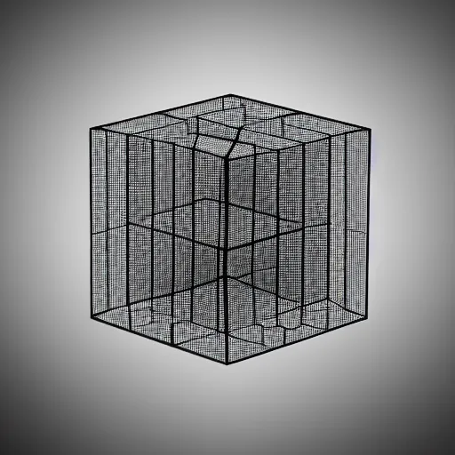 Prompt: abstract honeycomb structure inside a acrylic cube in a dark grey background