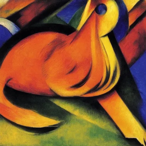 Prompt: curl up, pheasant ; franz marc ; expressionism ; 1 9 2 8