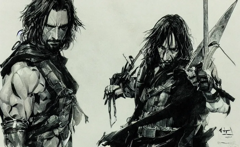 Image similar to yoji shinkawa drawing of aragorn,