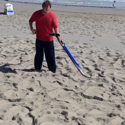 Image similar to anakin skywalker vacuuming the beach to remove sand