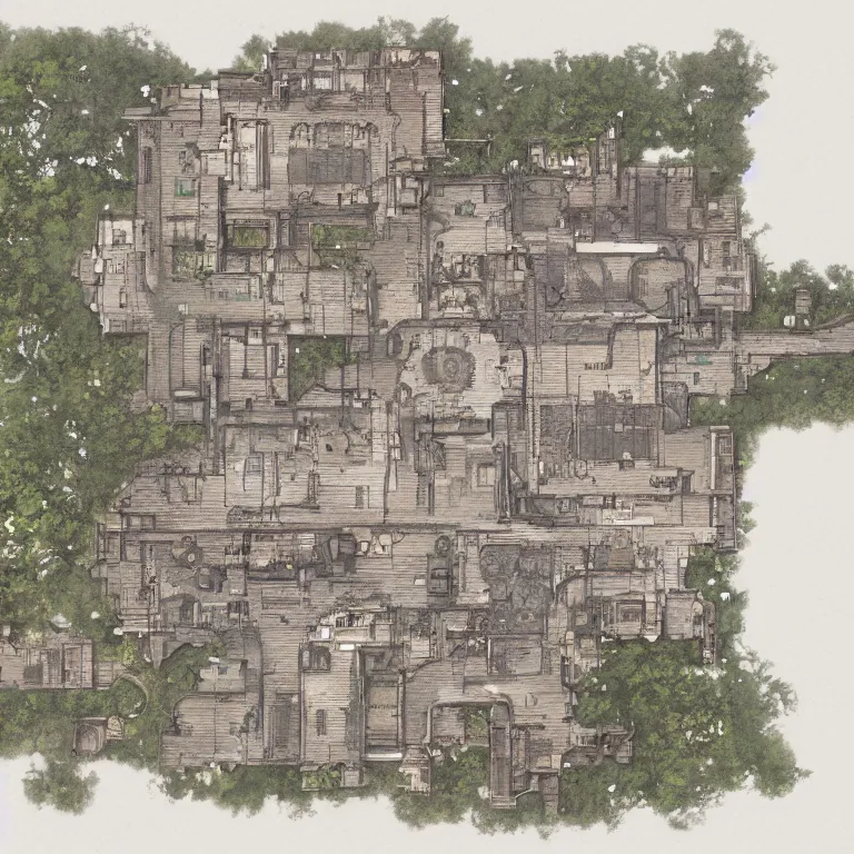 Image similar to floor plan map of a temple in the clouds, by greg rutkowski and james gurney, trending on artstation