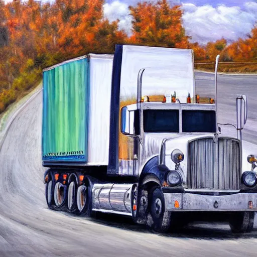 Image similar to highly detailed painting of a semi truck yelling