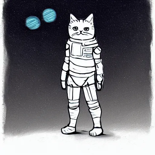 Prompt: cat wearing space armor sketch