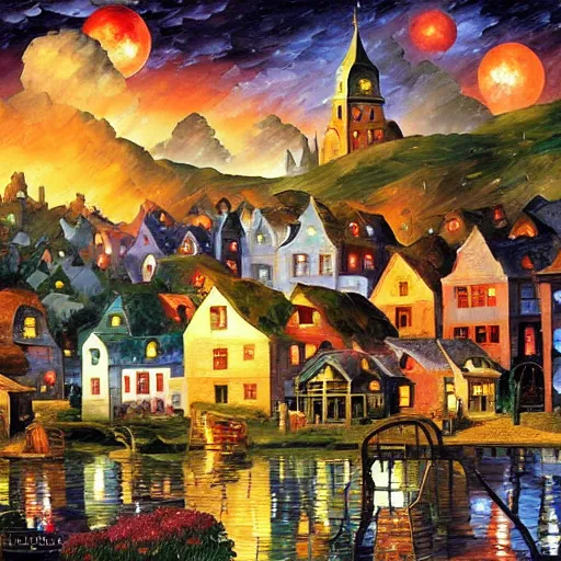 Image similar to village by james christensen, rob gonsalves, paul lehr, leonid afremov and tim white