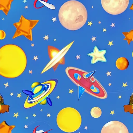 Prompt: a tileable seamless space themed wallpaper designed for kids