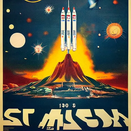 Image similar to [North Korean space mission, 1950 poster, very detailed, cinematic lighting, matte, sharp, photography]