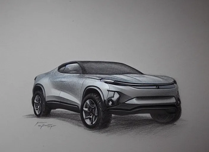 Image similar to concept non - coloring pencil drawing of a new car combined by two different genres for offroading.