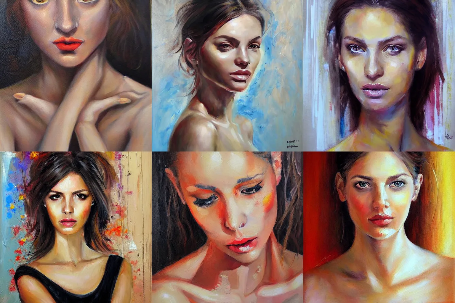 Prompt: portrait of a beautiful woman, painting, by dimitra milan.