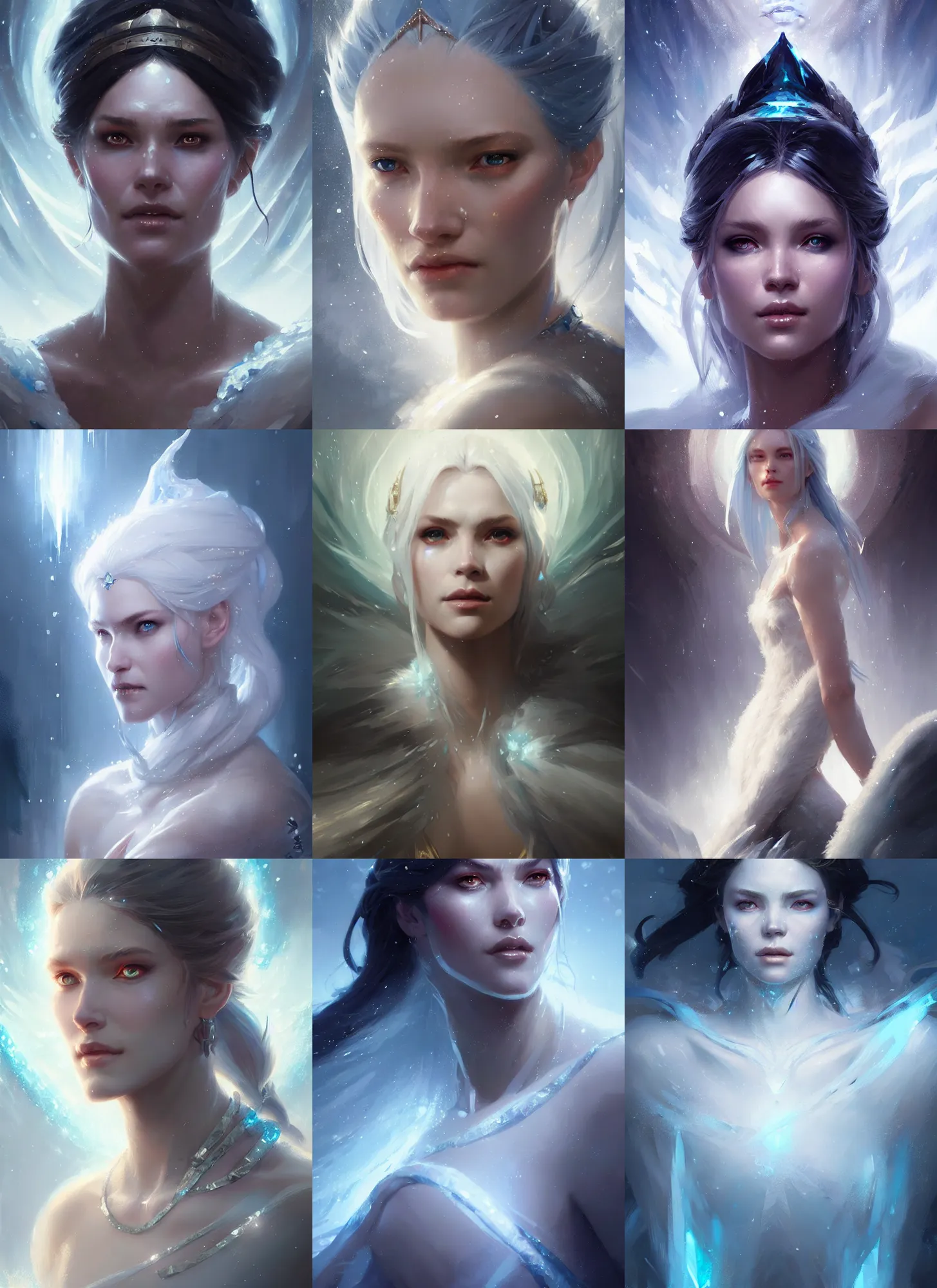 Prompt: a beautiful portrait of a ice goddess by greg rutkowski and raymond swanland, modern fantasy, trending on artstation, ultra realistic digital art