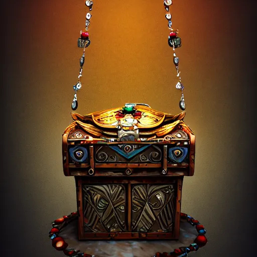 Prompt: transparent chest with a message inside it is decorated with jewels and hangs from the neck of a valkyrie with armor, in the background you can see the fountain of a park. digital art, fantasy art, photo realistic, dynamic lighting, artstation, poster, volumetric lighting, hyperrealistic, 4 k, award winning