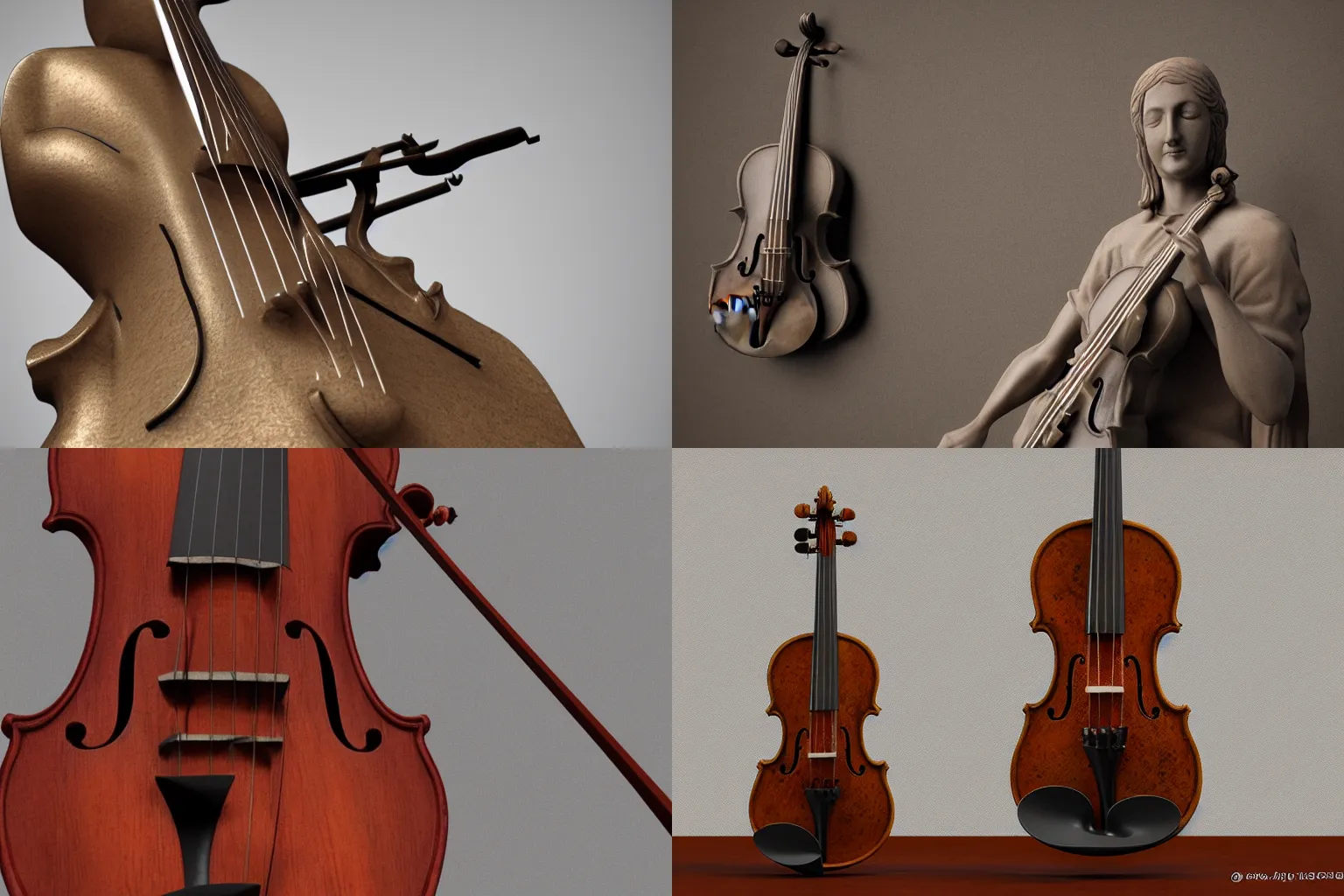 Prompt: baroque violin statue, gi, global illumination, physically based rendering, photoreal, small details, intricate