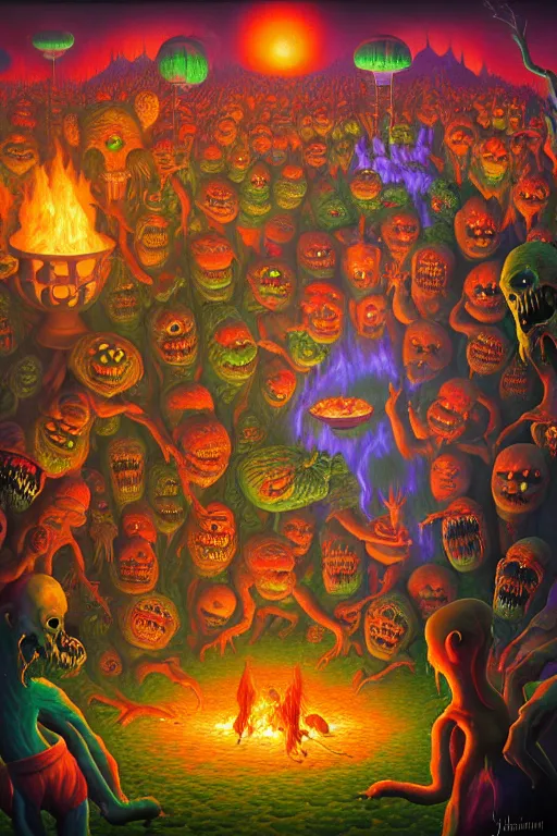 Image similar to a photorealistic painting of an isometric nightmare at the bbq horror by johfra bosschart, lisa frank, dark fantasy art, high detail, trending on artstation