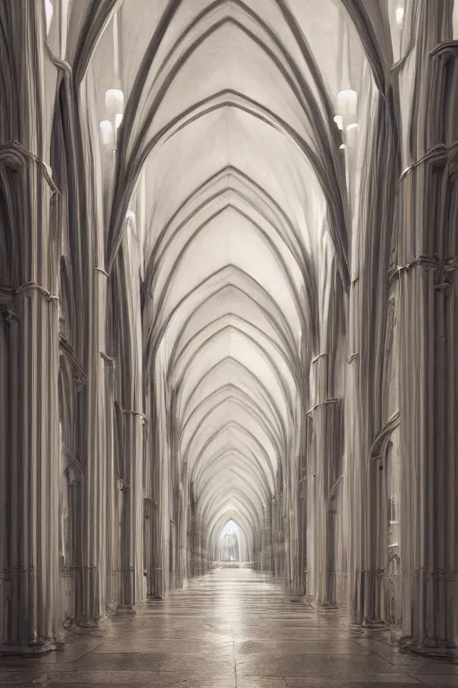 Prompt: an endless series of identical cathedral arches, digital art by pieter jansz saenredam and atey ghailan and makoto shinkai, 8 k resolution, unreal engine, ue 5, trending on artstation, cgsociety, dramatic lighting, perspective, centered, vibrant colors
