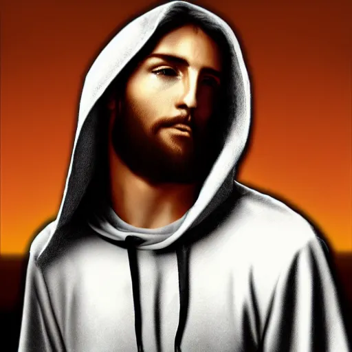 Image similar to jesus wear hoodie, photobashing, 8 k,