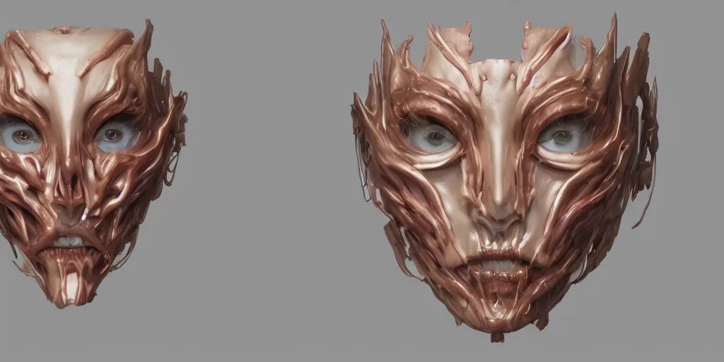 Prompt: flesh and bones mask design girl body sorayama , character sheet, Moebius, Greg Rutkowski, Zabrocki, Karlkka, Jayison Devadas, Phuoc Quan, trending on Artstation, 8K, ultra wide angle, zenith view, pincushion lens effect.