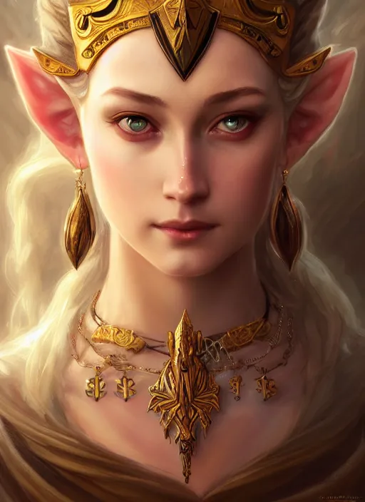 Image similar to beautiful one face portrait of a seductive princess zelda, dark fantasy esoteric, closeup, d & d, fantasy, intricate, elegant, highly detailed, digital painting, artstation, concept art, matte, sharp focus, illustration, art by artgerm and tom bagshaw and greg rutkowski and alphonse mucha