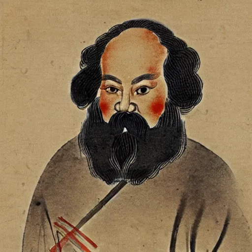 Prompt: ancient chinese watercolour of karl marx