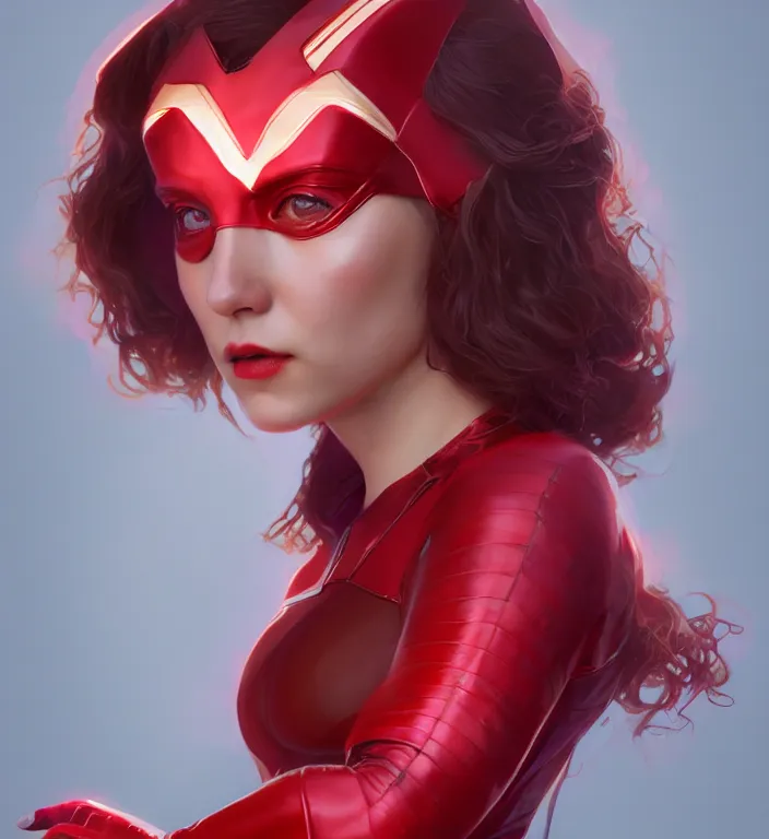 Image similar to Sweetie Fox as Scarlet Witch, portrait, full body, hyper detailed, digital art, trending in artstation, cinematic lighting, studio quality, smooth render, unreal engine 5 rendered, octane rendered, art style by klimt and nixeu and ian sprigger and wlop and krenz cushart