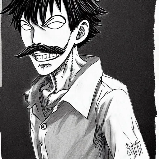 Image similar to luffy with mustache by kim jung gi