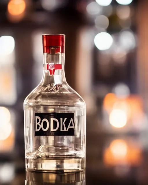 Image similar to A studio portrait a bottle of vodka in human form, highly detailed, bokeh, 90mm, f/1.4